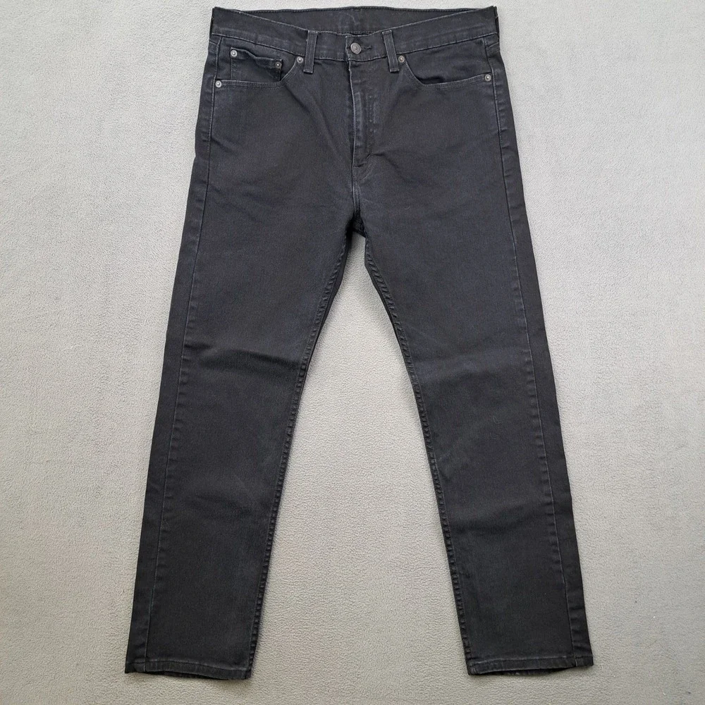 Levi's Men 505 Regular Fit Straight Leg Black Denim Jeans 33x30 (Measures 34x29)